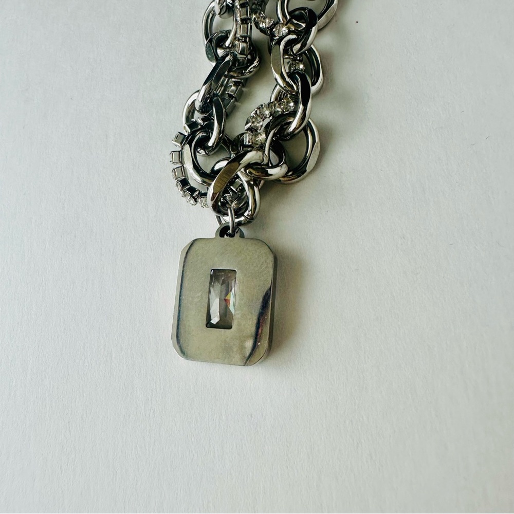 Stainless Steel Crystal Chunky Charm Pendant Necklace Paperclip Chain - Picture 6 of 9